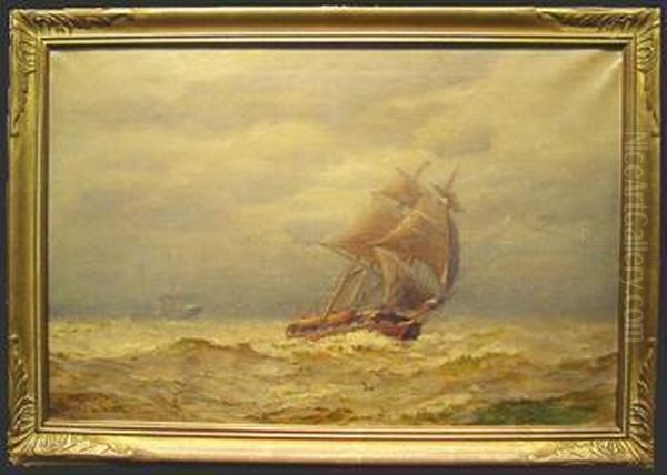 Ship In Rough Seas Oil Painting by James Gale Tyler