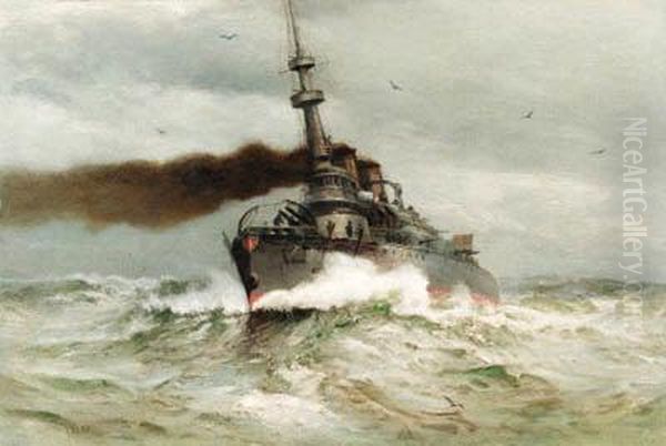 Battle Cruiser At Full Steam
Oil On Canvas Oil Painting by James Gale Tyler