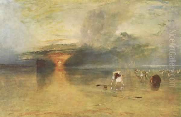 Fish seals collect beach of Calais at ebb-tide, Poissards Oil Painting by Joseph Mallord William Turner