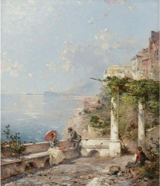 Sorrento, On The Bay Of Naples Oil Painting by Franz Richard Unterberger