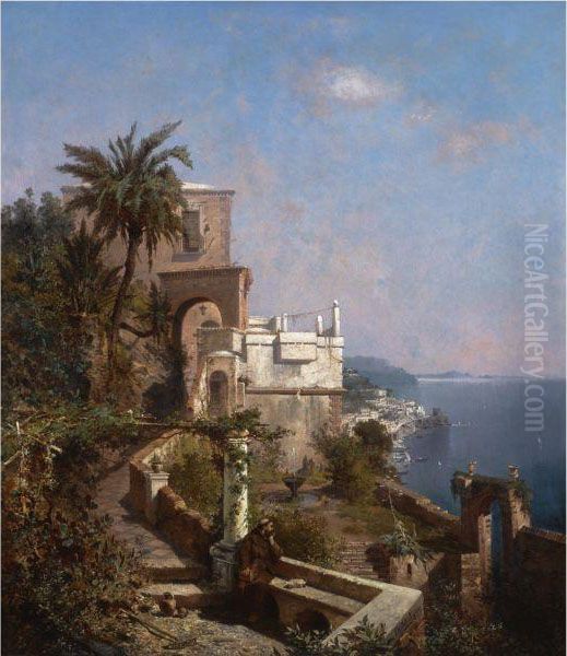 An Der Amalfikuste (the Amalfi Coast) Oil Painting by Franz Richard Unterberger