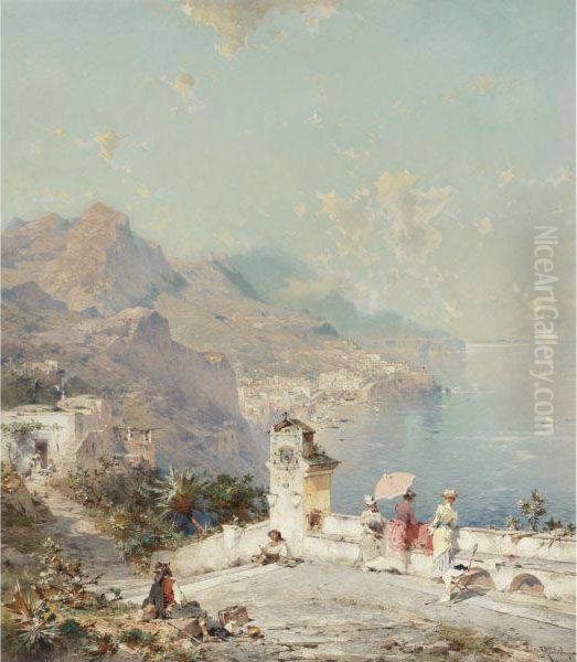 Amalfi, Golfe De Solerne Oil Painting by Franz Richard Unterberger