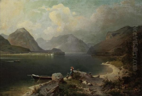 A Tyrolean Lake Oil Painting by Franz Richard Unterberger