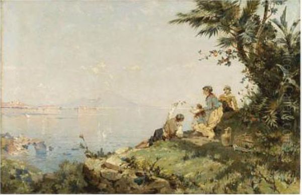 Pique Nique Devant Le Golfe De Naples Oil Painting by Franz Richard Unterberger