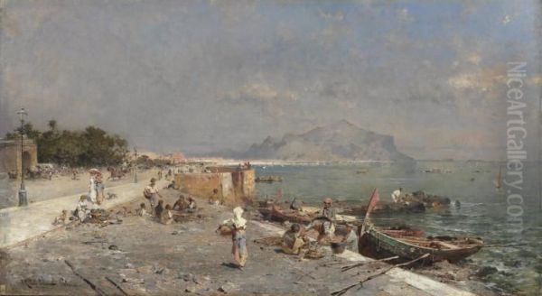 On The Waterfront, Palermo Oil Painting by Franz Richard Unterberger