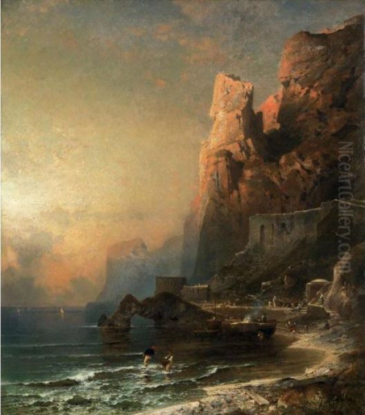 Gulf Of Salerno Oil Painting by Franz Richard Unterberger