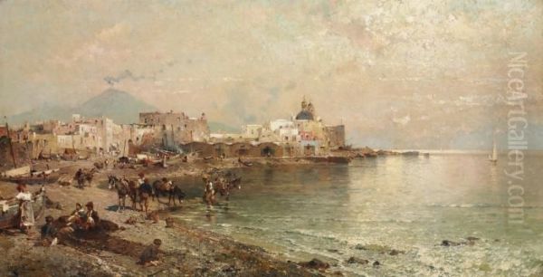 Torre Del Greco, Bay Of Naples Oil Painting by Franz Richard Unterberger