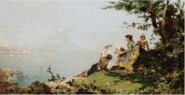 Picknick Am Golf Von Neapel (picnic On The Bay Of Naples) Oil Painting by Franz Richard Unterberger