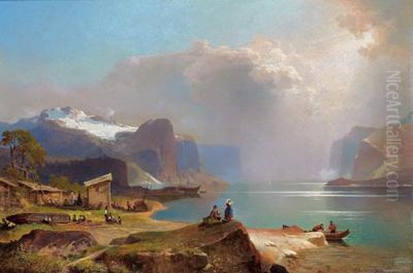 Norwegische Fjordlandschaft Oil Painting by Franz Richard Unterberger