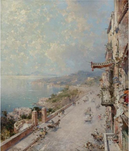 View Of Posilipo, Near Naples Oil Painting by Franz Richard Unterberger