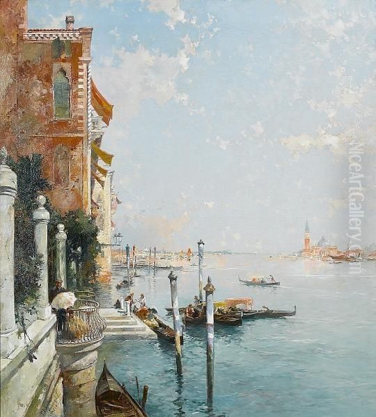 A Venice Scene With San Giogio Maggiore In The Distance Oil Painting by Franz Richard Unterberger