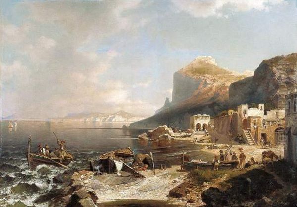 Zicht Op Capri En De Baai Van Napels Oil Painting by Franz Richard Unterberger