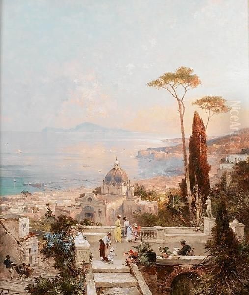 Amalfi, Looking Towards The Gulf Of Salerno Oil Painting by Franz Richard Unterberger