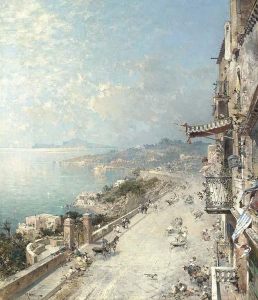 View Of Posillipo, Near Naples Oil Painting by Franz Richard Unterberger