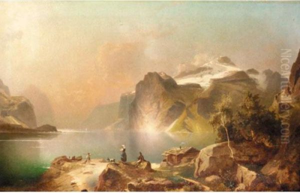 Fjord Landscape Oil Painting by Franz Richard Unterberger