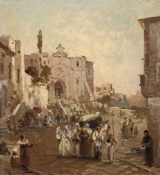 A Procession In Southern Italy Oil Painting by Franz Richard Unterberger