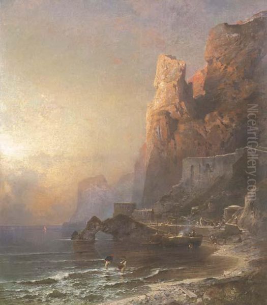 Gulf Of Salerno Oil Painting by Franz Richard Unterberger