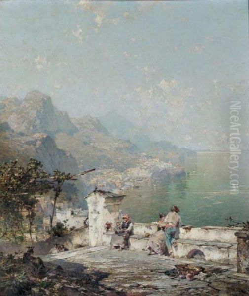 Amalfi, The Gulf Of Salerno Oil Painting by Franz Richard Unterberger