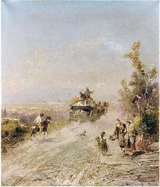 Auf Der Strasse Nach Pompeii (on The Road To Pompeii) Oil Painting by Franz Richard Unterberger