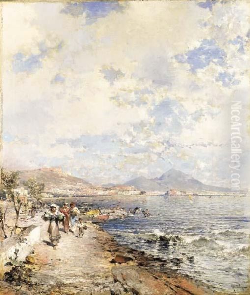 The Bay Of Naples Oil Painting by Franz Richard Unterberger