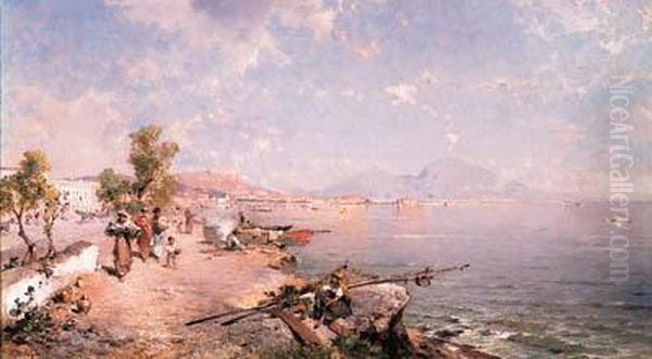 The Bay Of Naples Oil Painting by Franz Richard Unterberger