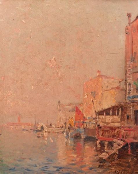 A Quay In Venice - A Study Oil Painting by Franz Richard Unterberger