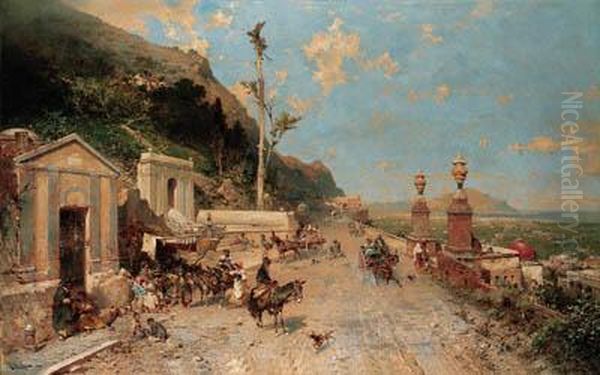 La Strada Monreale, Palermo Oil Painting by Franz Richard Unterberger