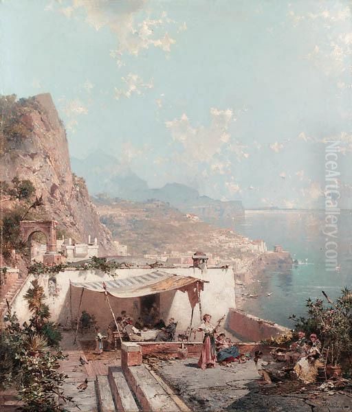 Amalfi, Golfe De Salerne Oil Painting by Franz Richard Unterberger