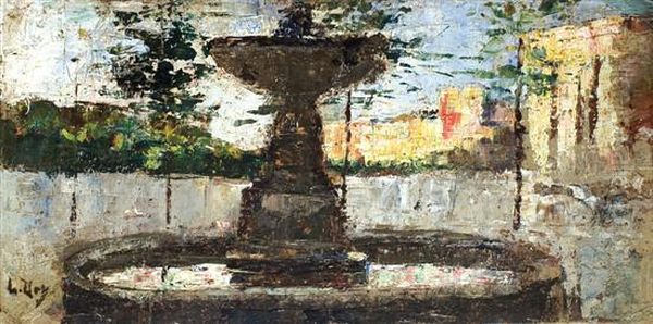 Fountain In Town Square Oil Painting by Lesser Ury