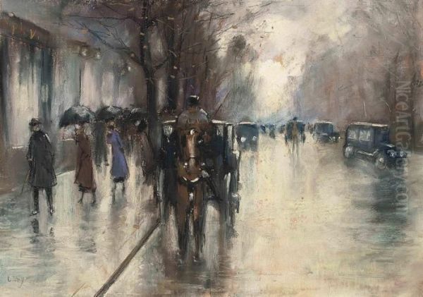 Unter Den Linden Im Regen Oil Painting by Lesser Ury