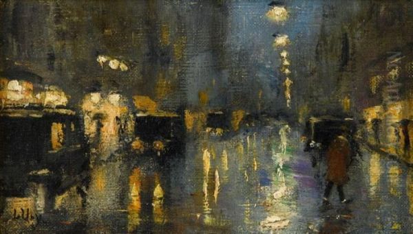 Strasenszene In Der Nacht Oil Painting by Lesser Ury