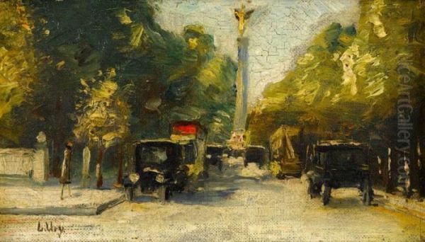 Siegesallee Mit Siegessaule Im Sommer Oil Painting by Lesser Ury