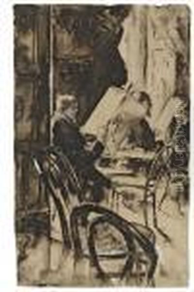 Im Cafe Bauer Oil Painting by Lesser Ury