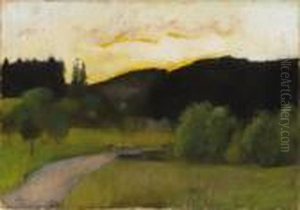 Thuringian Landscape Oil Painting by Lesser Ury