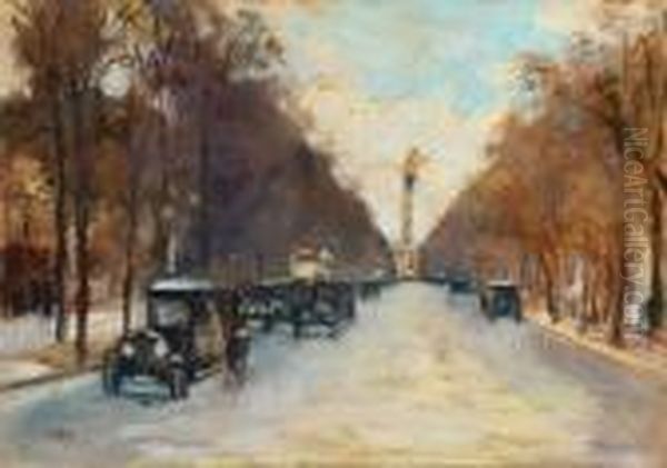 Siegesallee Mit Siegessaule Imherbst Oil Painting by Lesser Ury