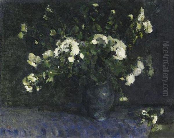 Chrysanthemen In Vase Oil Painting by Lesser Ury