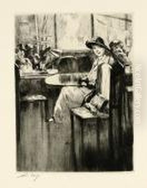 Junges Madchen Im Kaffee Oil Painting by Lesser Ury