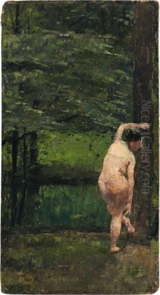 Badende Im Wald(ruckenakt) Oil Painting by Lesser Ury