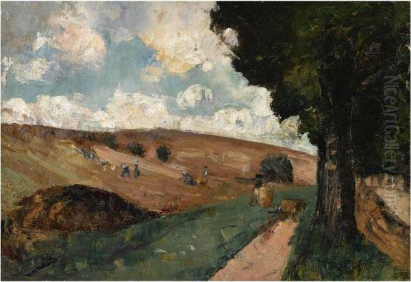 Feldarbeiter In Thuringen (workers In A Field, Thuringen) Oil Painting by Lesser Ury