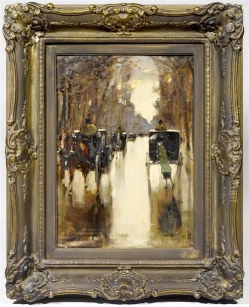 Caleches Sous Lapluie Oil Painting by Lesser Ury