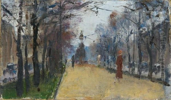 Unter Den Linden Mit Blick Auf Das Reiterstandbild Friedrichs Ii Oil Painting by Lesser Ury