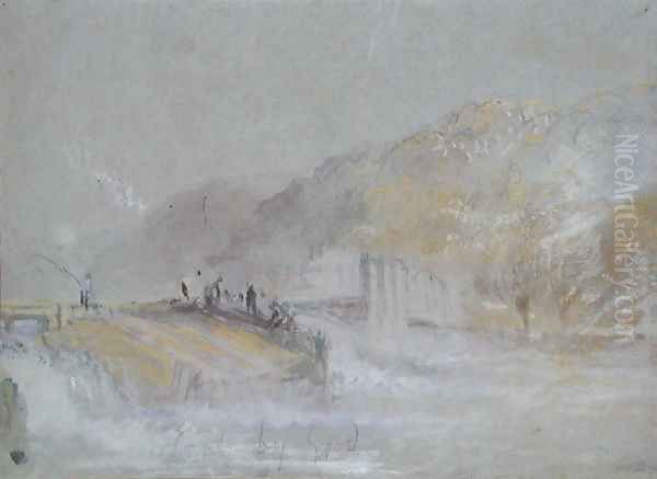 Foul by God River Landscape with Anglers Fishing from a Weir, c.1830 Oil Painting by Joseph Mallord William Turner