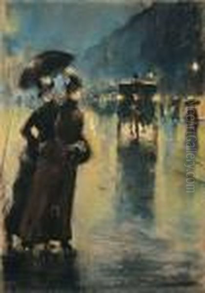 Nachtbeleuchtung Oil Painting by Lesser Ury