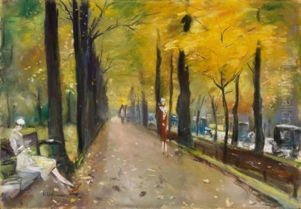 Herbstliche Allee Im Tiergarten Oil Painting by Lesser Ury