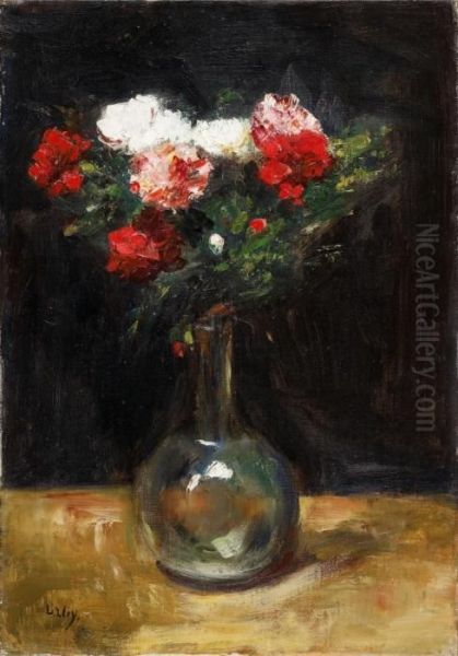 Nelken In Glaserner Kugelvase Oil Painting by Lesser Ury