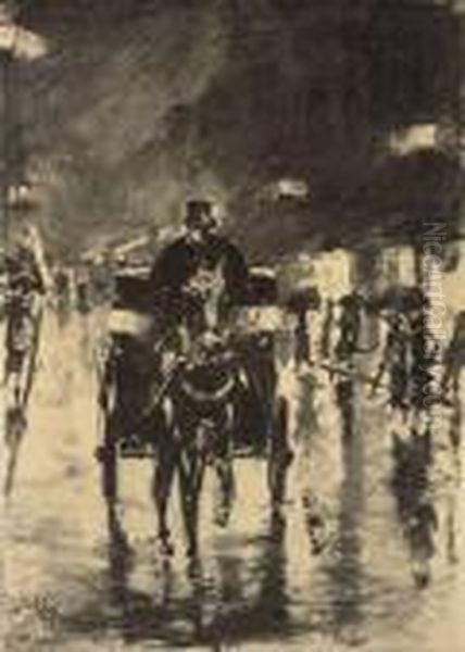 Berlin Bei Nacht Oil Painting by Lesser Ury