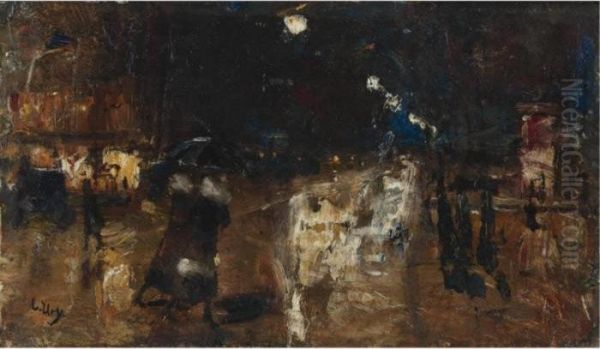 Rainy Street Oil Painting by Lesser Ury