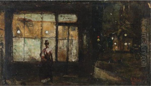 The Illuminated Shop Window At Night Oil Painting by Lesser Ury