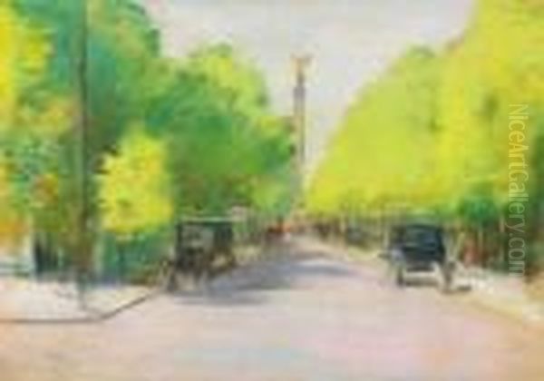 Friedensallee Mitsiegessaule Oil Painting by Lesser Ury