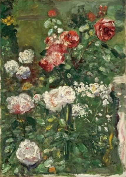 Rosenstraucher Mit Roten Und Weissen Rosen Oil Painting by Lesser Ury